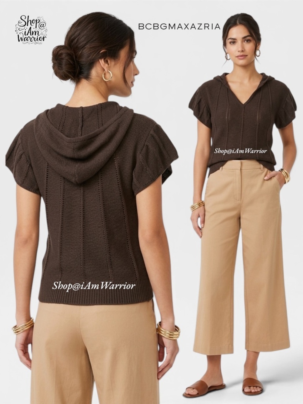 BCBGMaxAzria flutter sleeve hooded short sleeve sweater *shop@iamwarrior